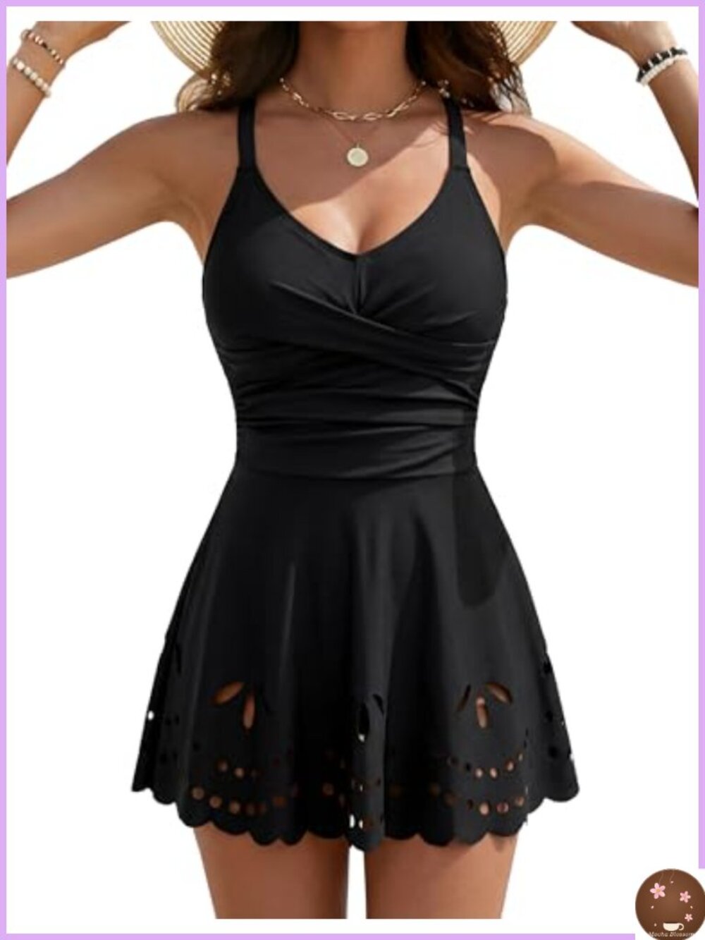 Women's Tankini Swimsuits Two Piece Swim Dress Tummy Control Bathing Suit Cutout